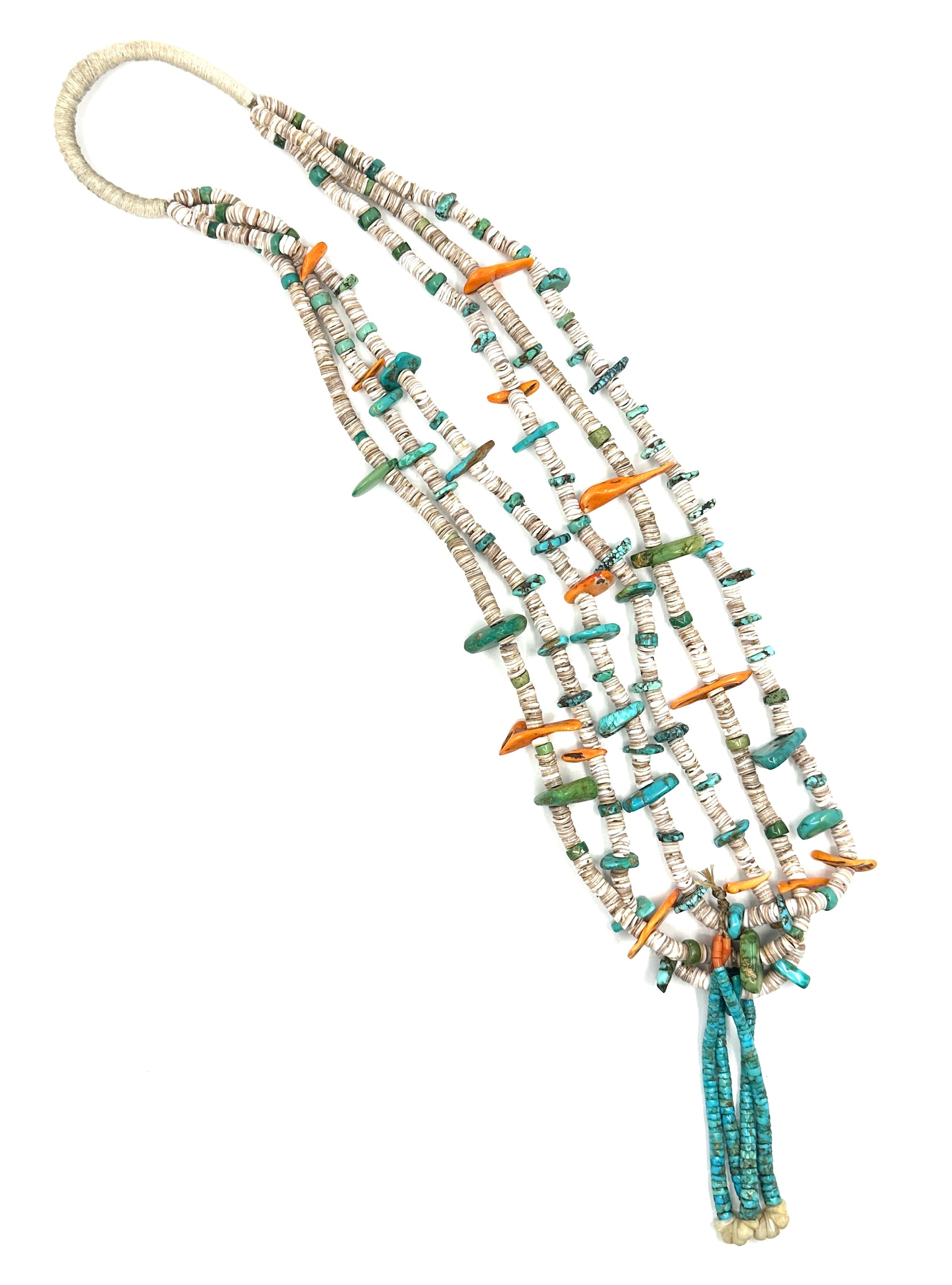 Vintage Santa Domingo 3 Strand Heishi and Tab Necklace
