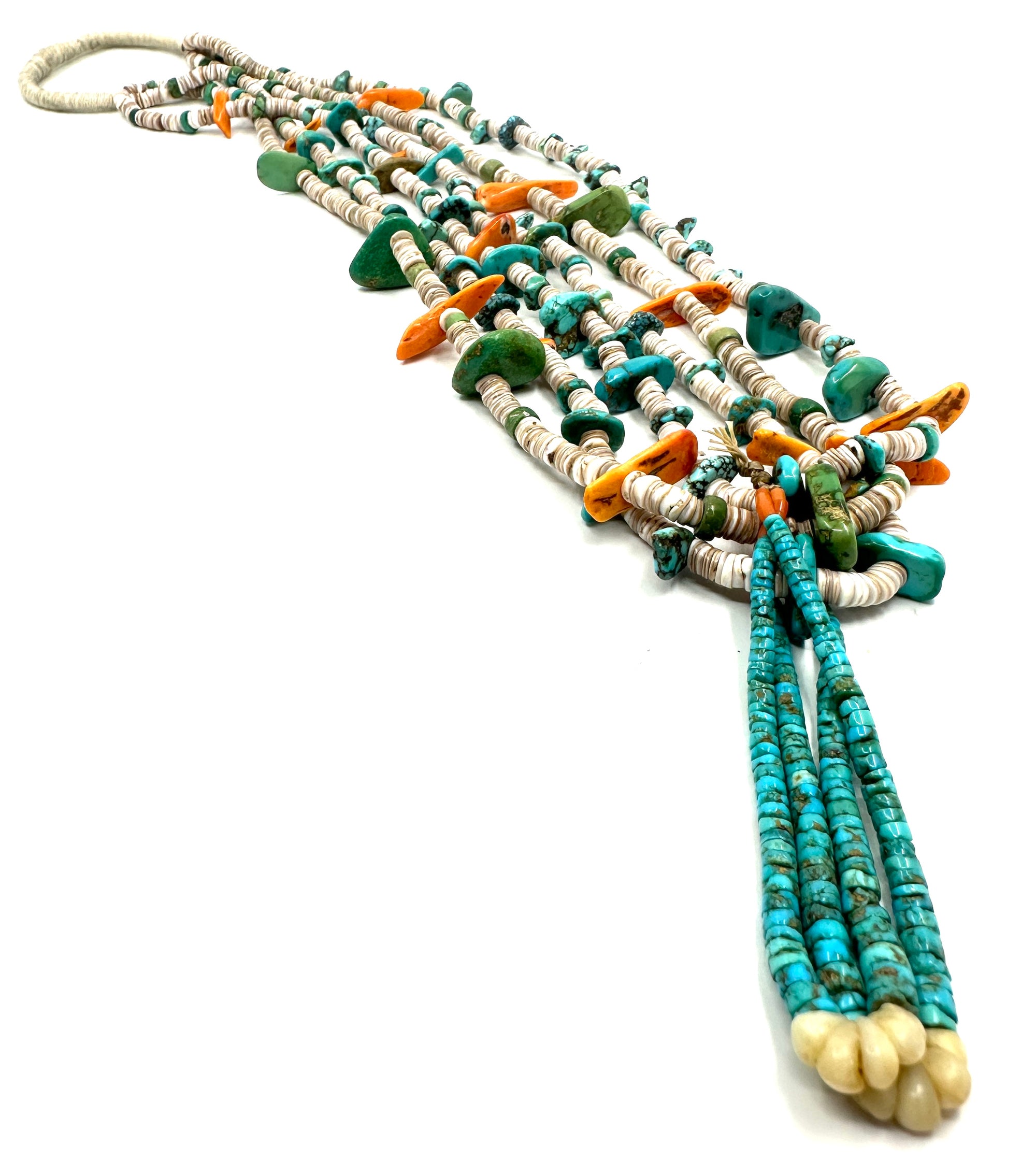 Vintage Santa Domingo 3 Strand Heishi and Tab Necklace