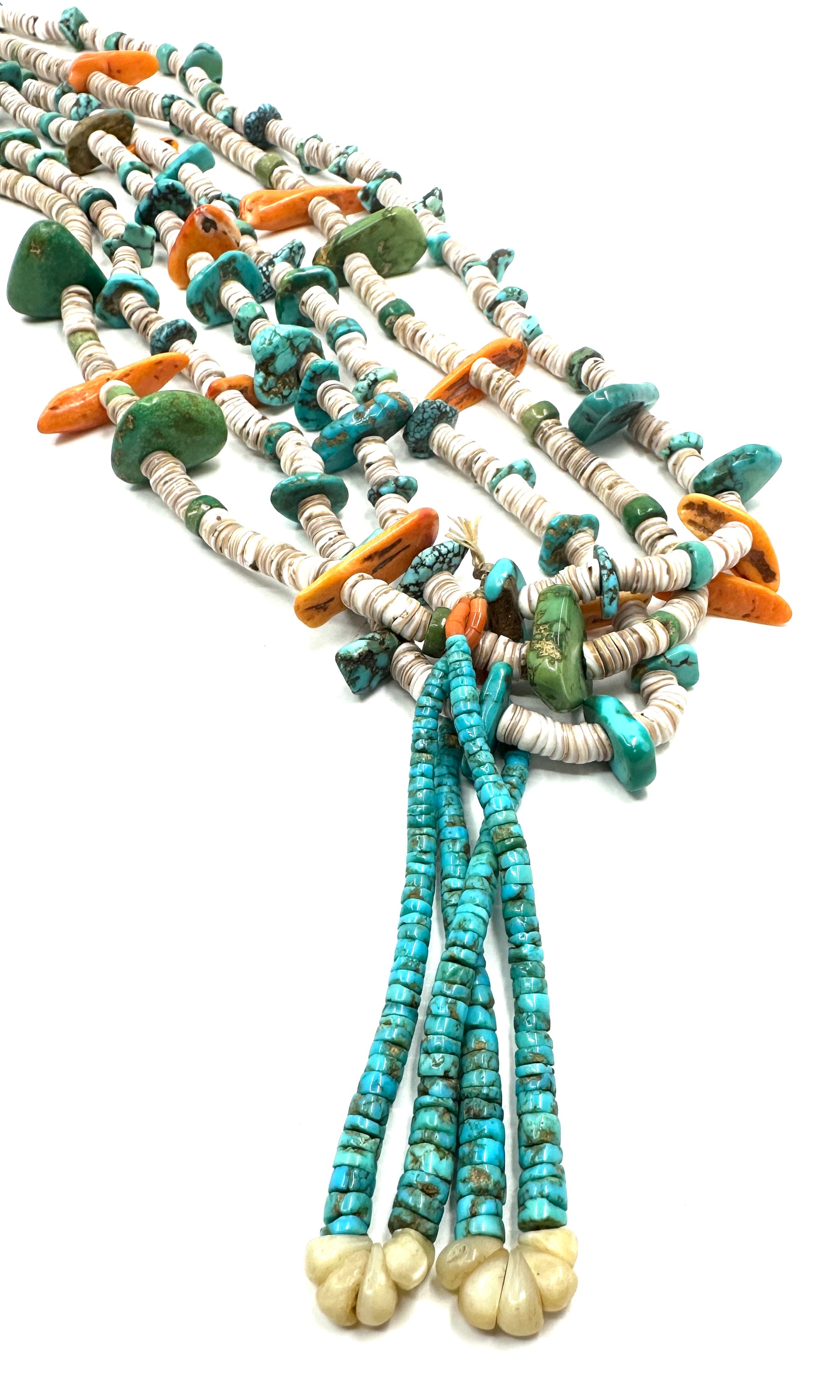 Vintage Santa Domingo 3 Strand Heishi and Tab Necklace