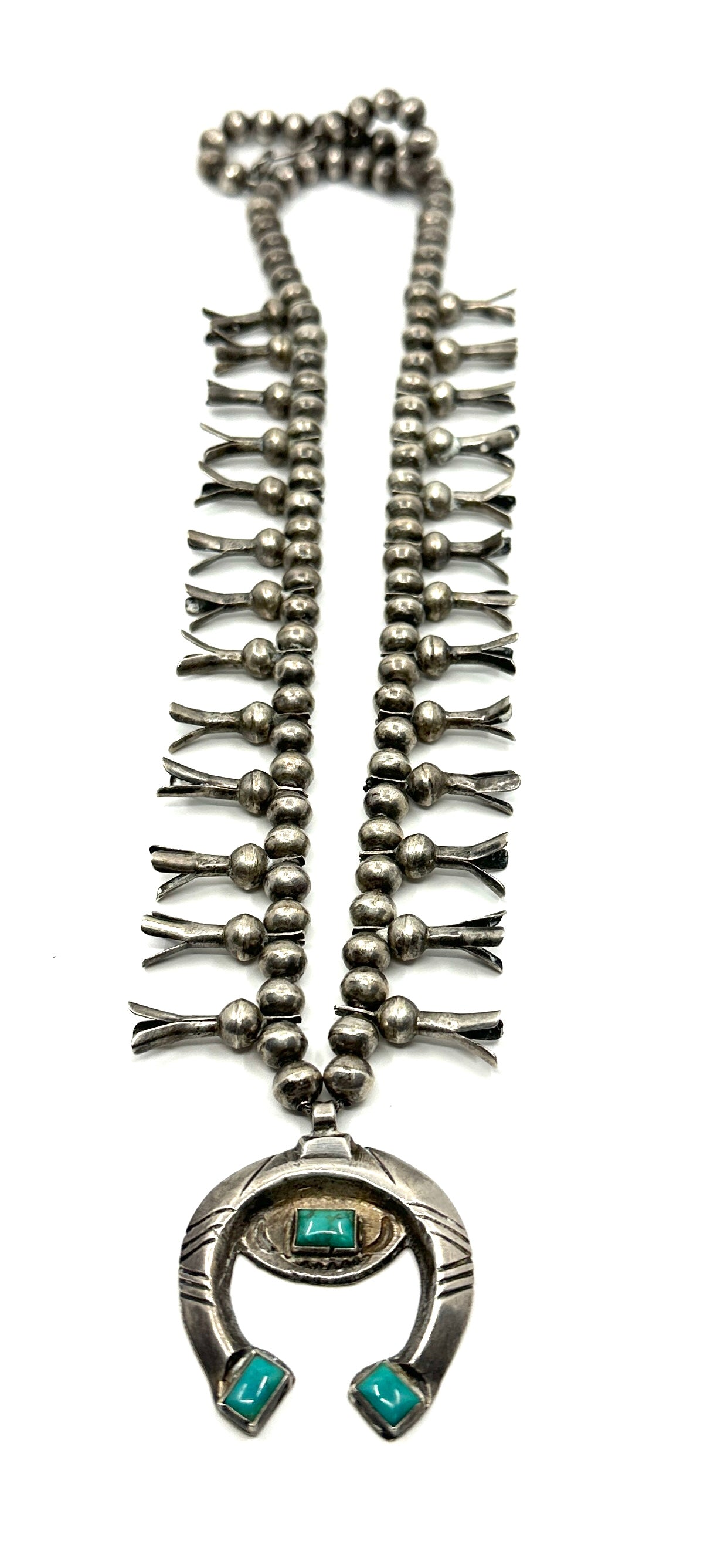 Vintage Squash Blossom Necklace with Small Three Stone Naja