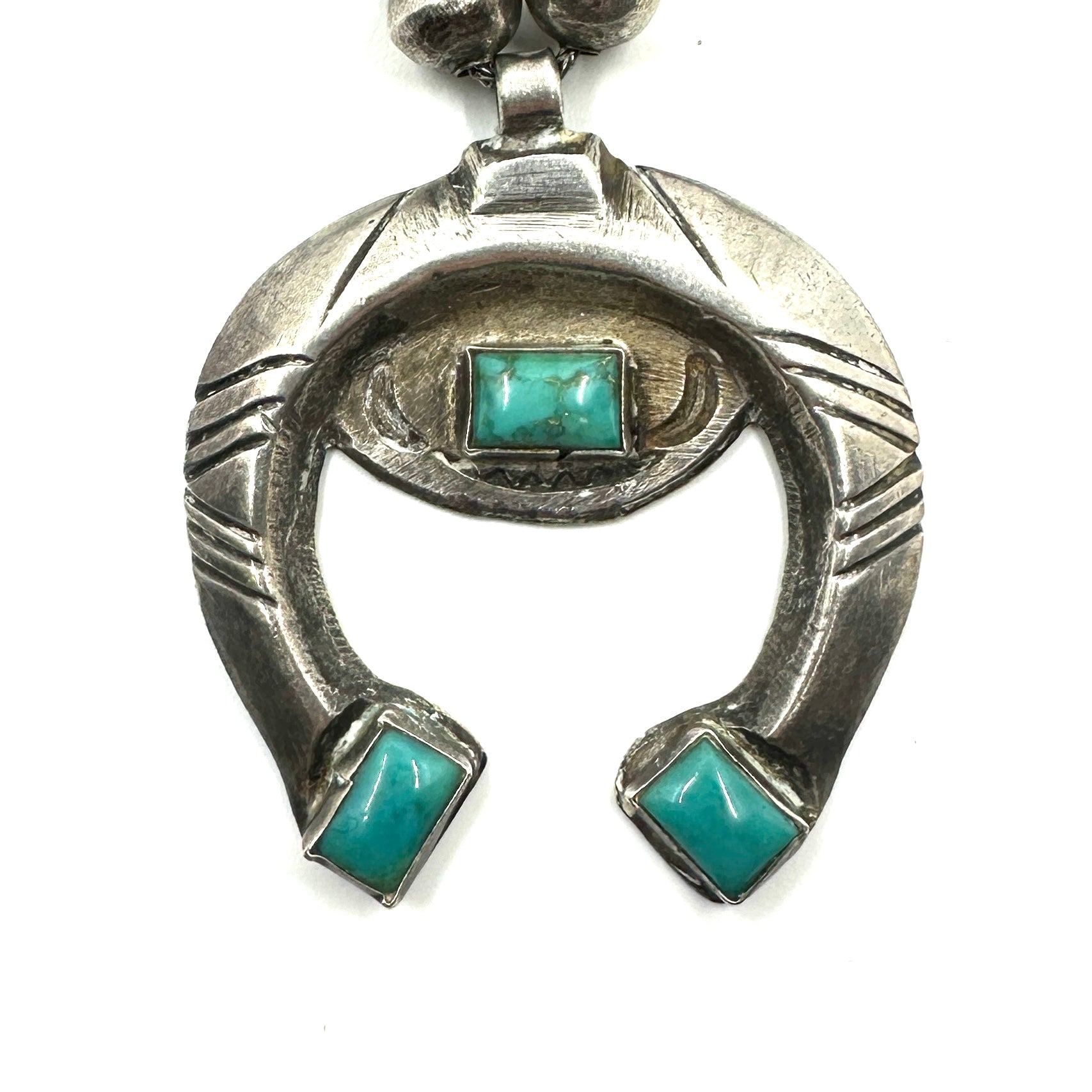 Vintage Squash Blossom Necklace with Small Three Stone Naja