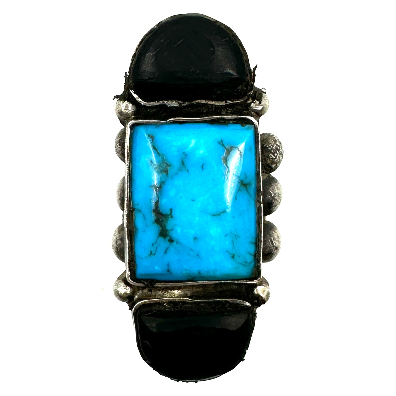 Jock Favour Turquoise and Jet Split Shank Silver Ring