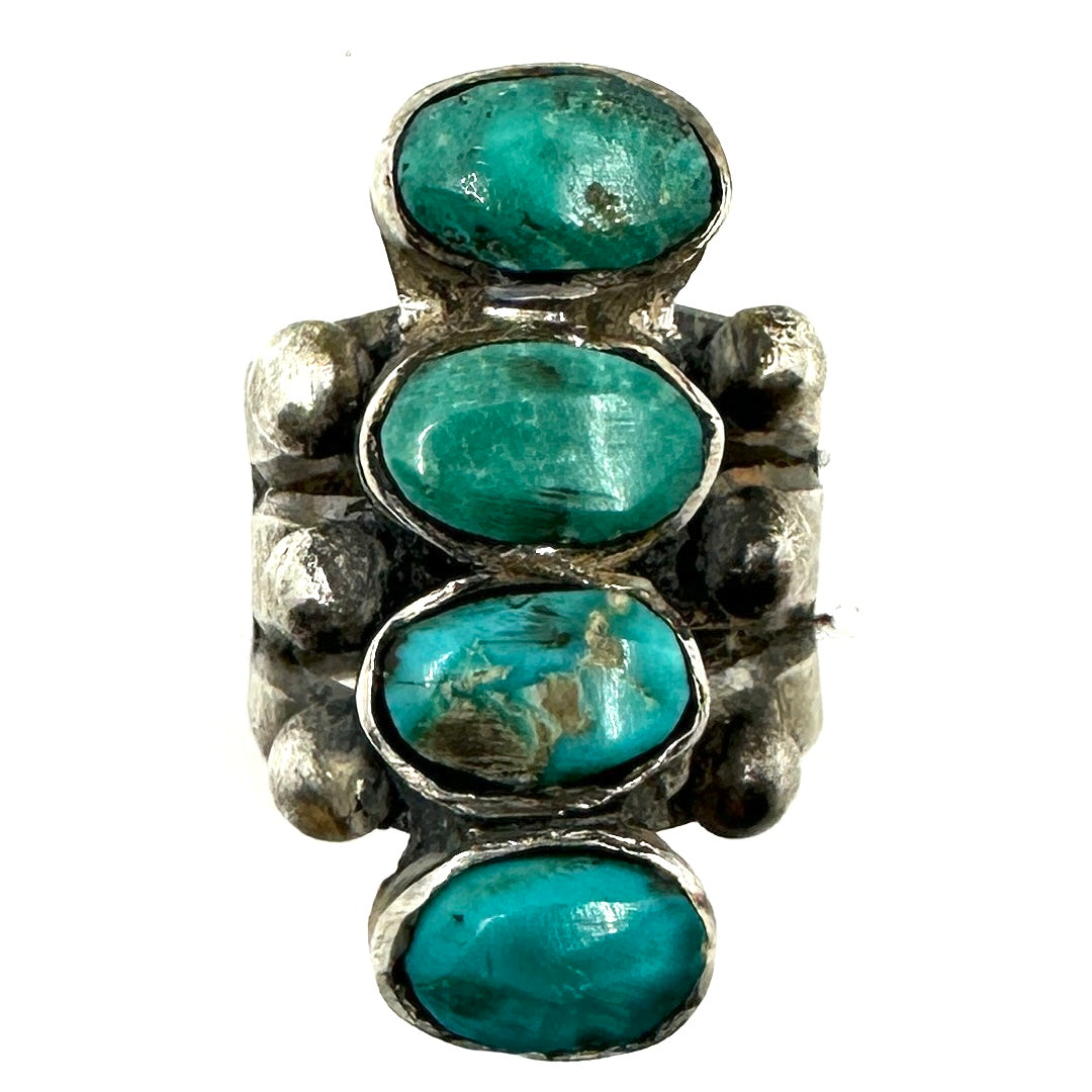 Jock Favour Split Shank Ring with 4 Turquoise Cabs