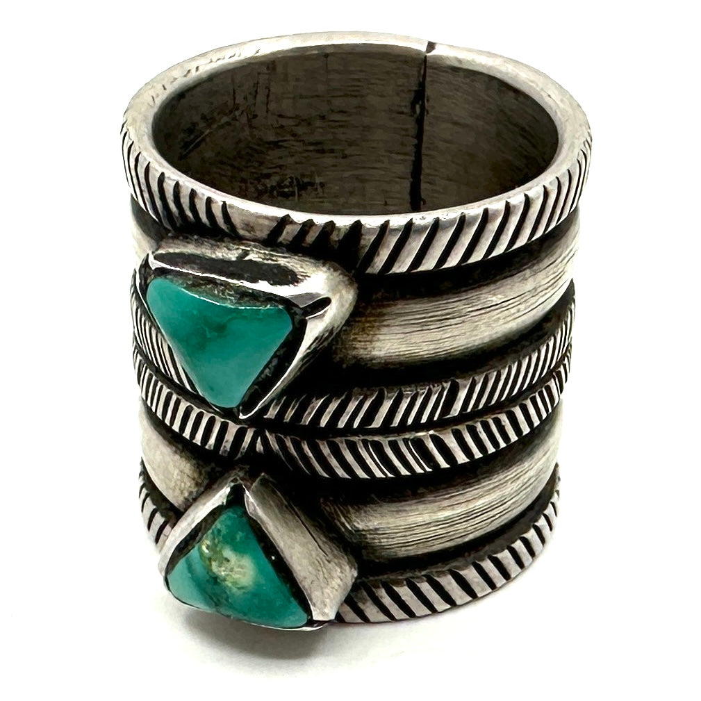 Wide Coin Silver Ring with Fox Turquoise by Joe O'Neill (Falcon Trading Company)
