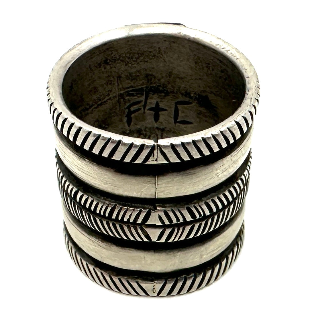 Wide Coin Silver Ring with Fox Turquoise by Joe O'Neill (Falcon Trading Company)