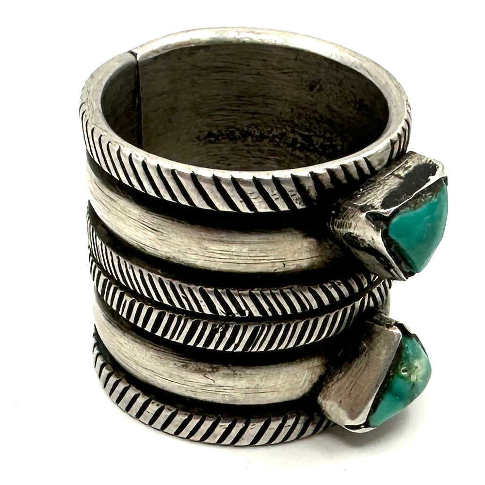 Wide Coin Silver Ring with Fox Turquoise by Joe O'Neill (Falcon Trading Company)