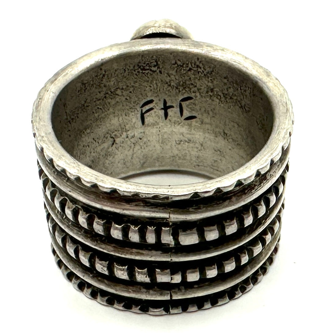 Heavy Silver Rope Ring with Kingman Turquoise by Joe O'Neill (Falcon Trading Company)
