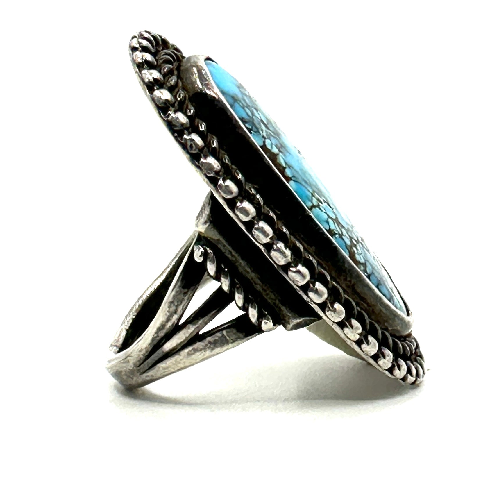 Vintage Split Shank Ring with High Grade #8 Turquoise