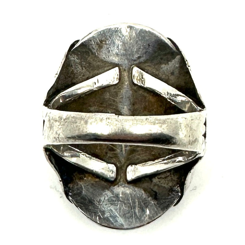 Vintage Silver Stamped Navajo Ring with Turquoise Size 6.5