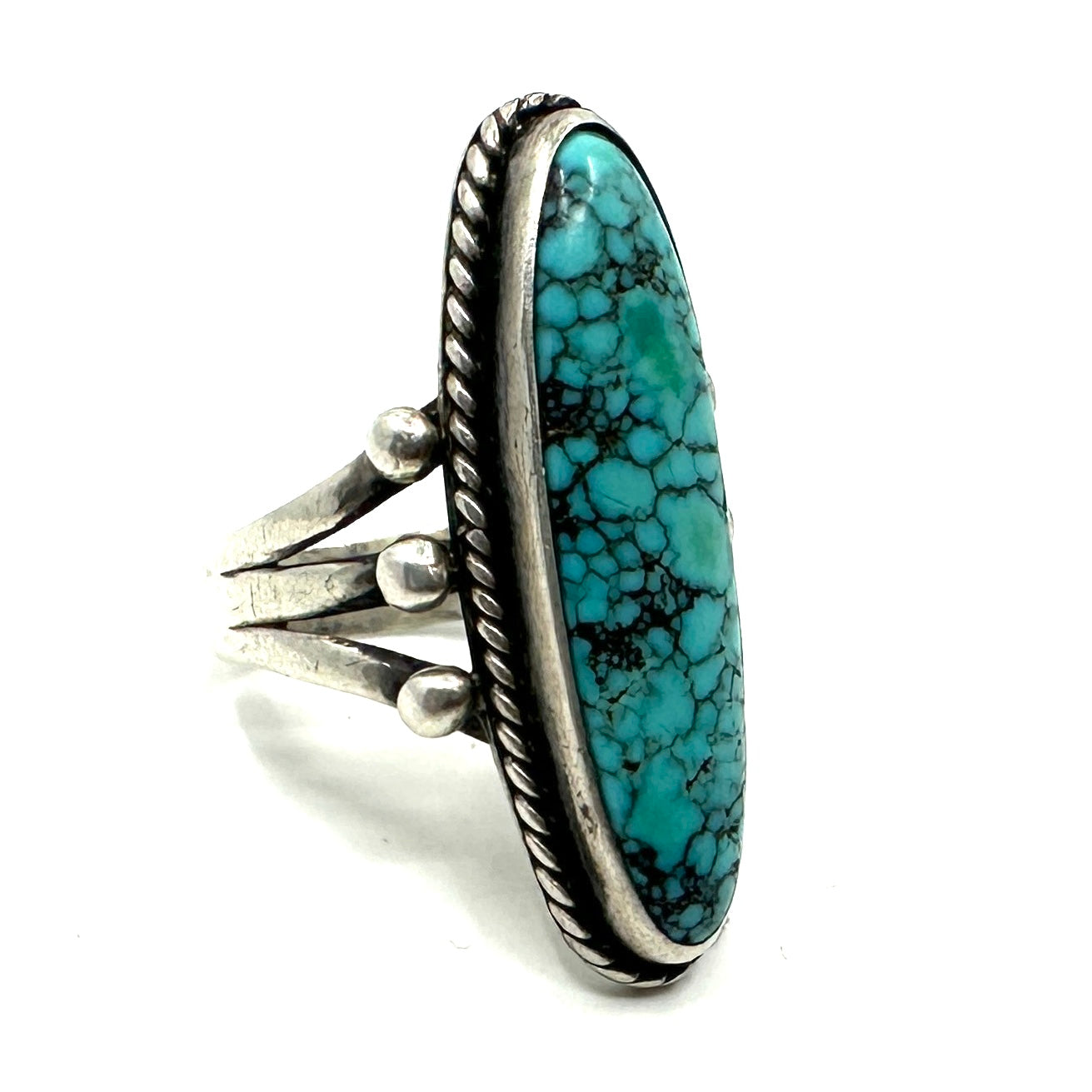 Vintage Split Shank Ring with Spiderweb Turquoise Size 8