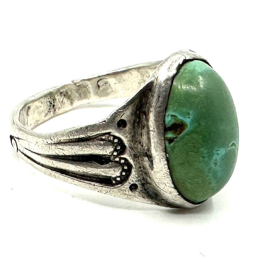 Vintage Navajo Ingot Ring with Green Turquoise Size 9.5