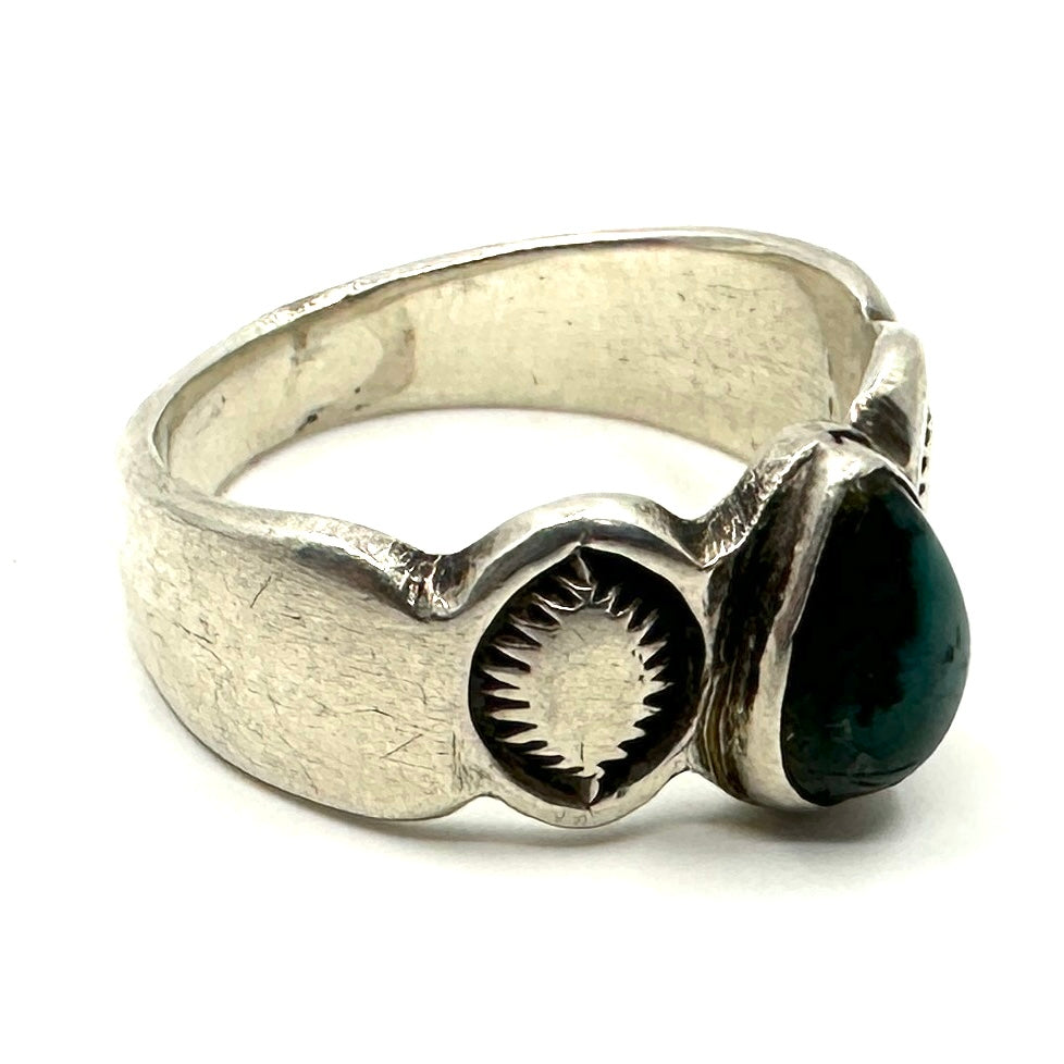 Vintage Ingot Stamped Ring with Turquoise Size 7