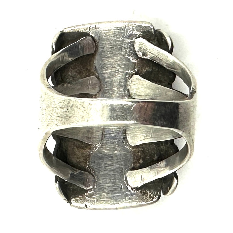 Vintage Split Shank Turquoise Ring with Stamped Appliques