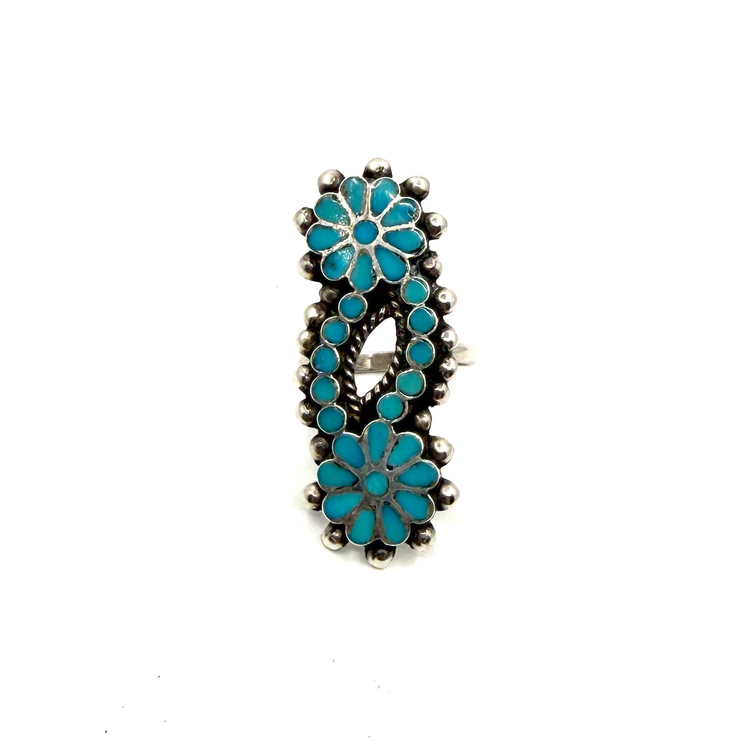 Vintage Zuni Dishta Turquoise Inlay Ring Size 5.75