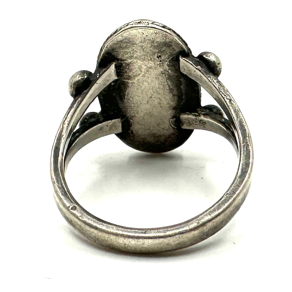 Vintage Split Shank Ring with Turquoise Cab and Silver Balls