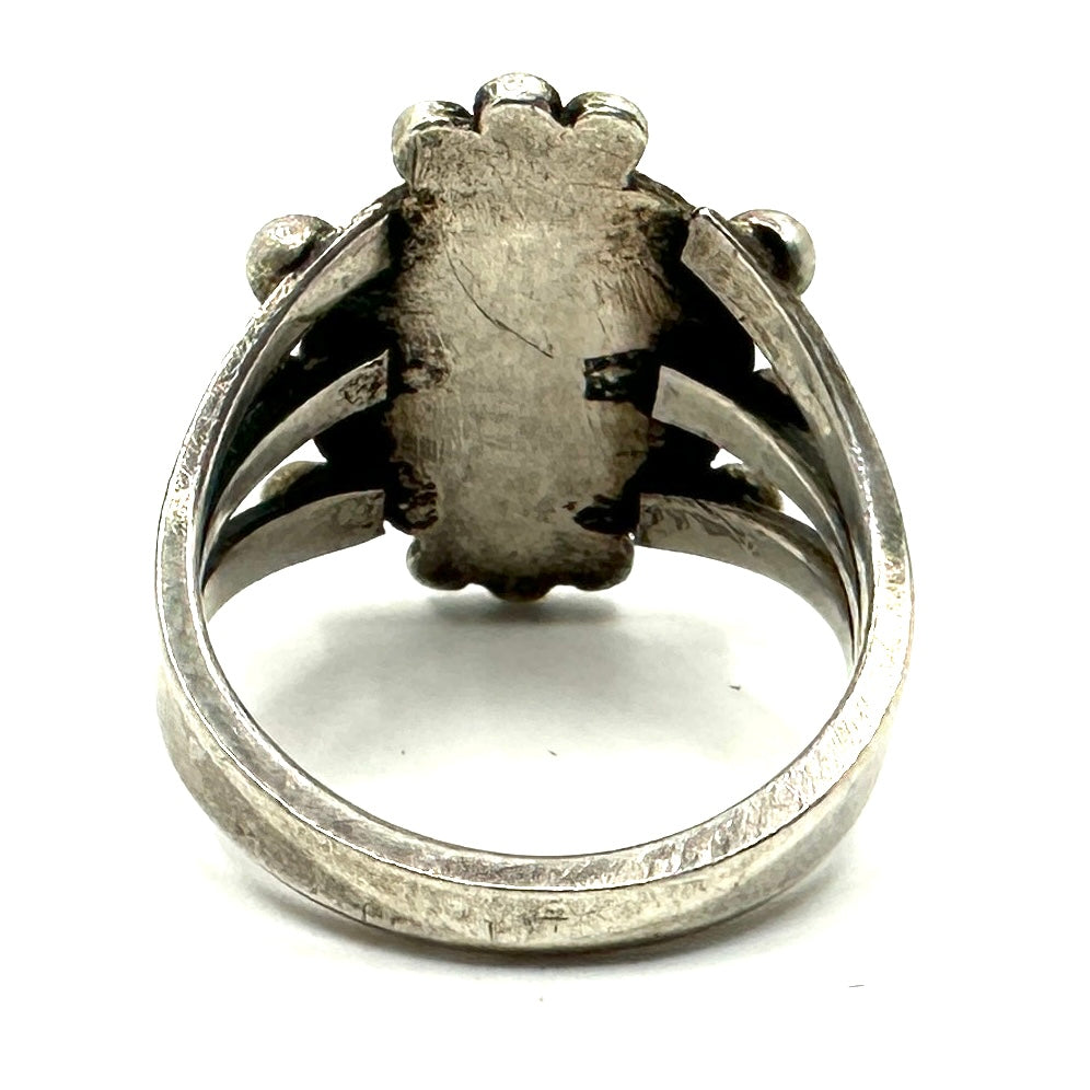 Vintage Split Shank Ring with Turquoise Cab and Silver Balls