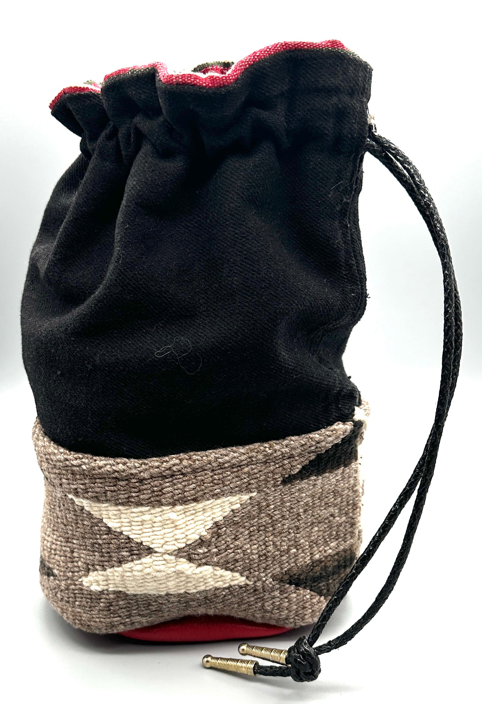 Pam Robbins Leather, Rug and Denim Drawstring Bag