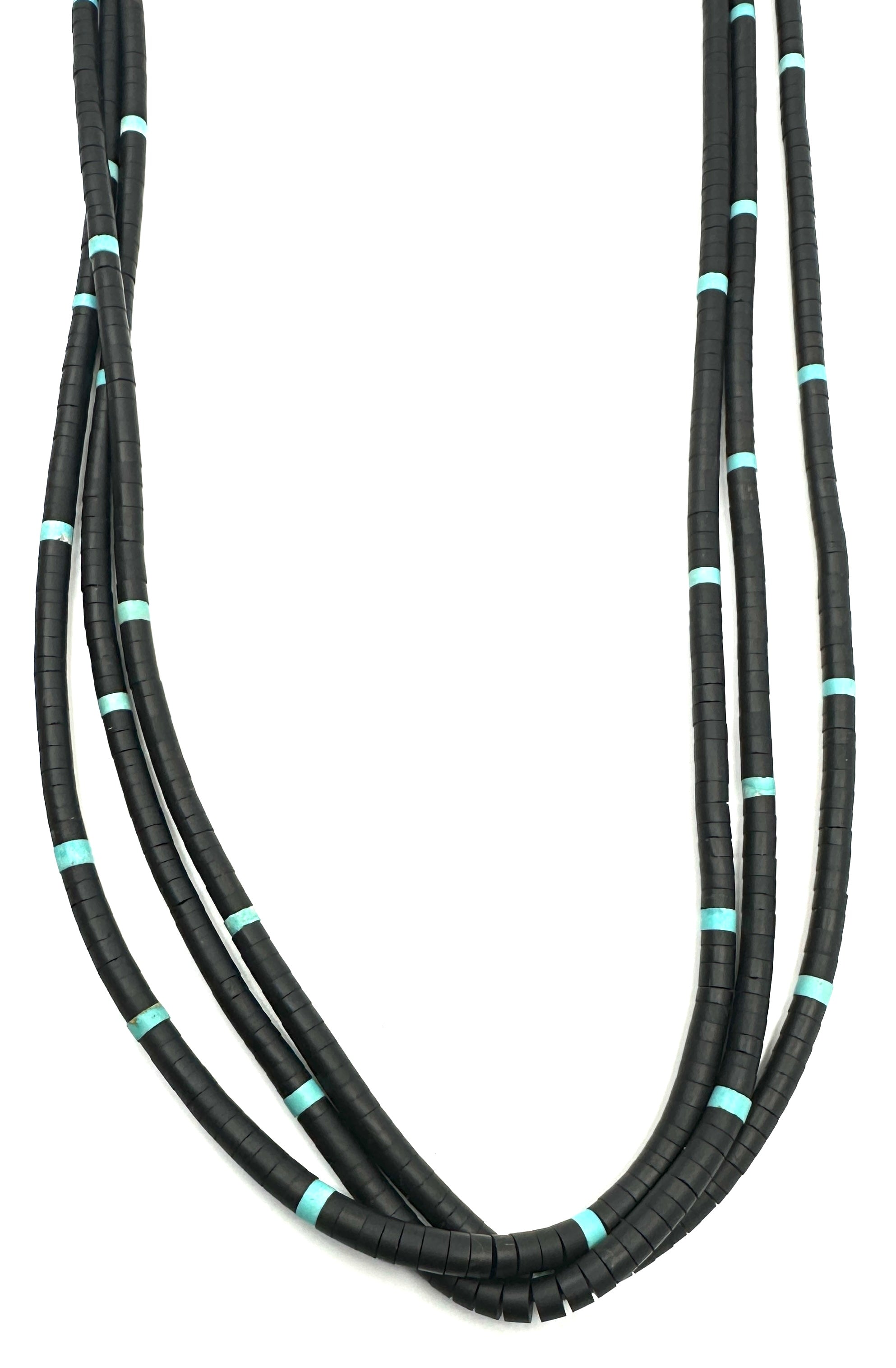 Cheyenne Grabiec Three Strand Jet and Poquito Ridge Heishi Necklace